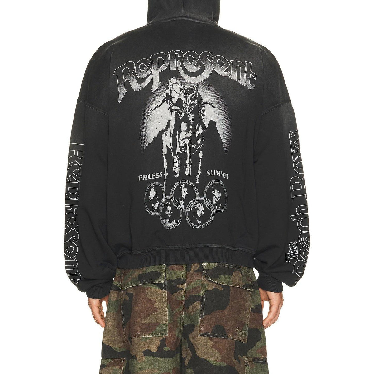Represent x Beach Boys Endless Summer Zip Through Hoodie Stained Black - Im Your Wardrobe