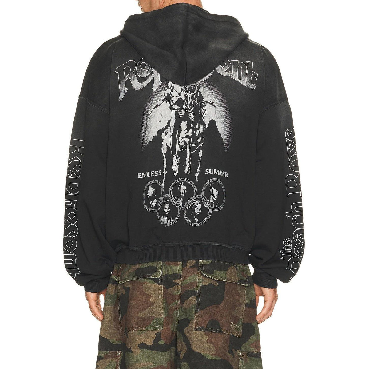 Represent x Beach Boys Endless Summer Zip Through Hoodie Stained Black - Im Your Wardrobe