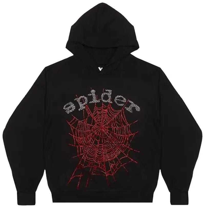 Sp5der Rhinestone OG Web V2 Hoodie Black - Im Your Wardrobe