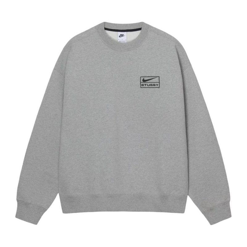Stussy x Nike Fleece Crewneck (Heather Grey) (SS23) - Im Your Wardrobe
