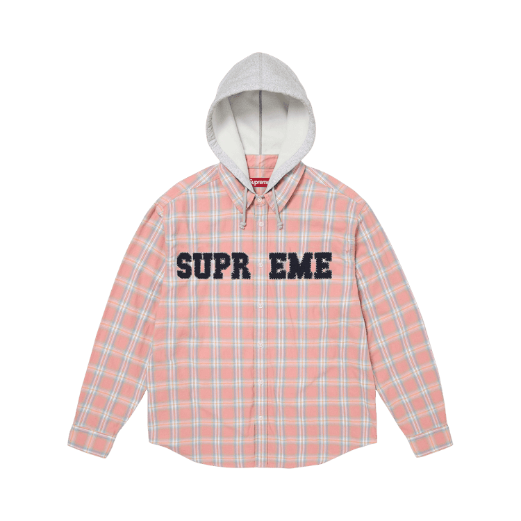 Supreme Appliqué Hooded Flannel Shirt Pink - Im Your Wardrobe