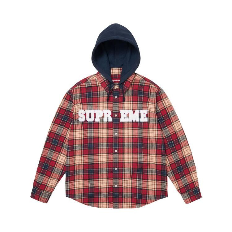 Supreme Appliqué Hooded Flannel Shirt Red - Im Your Wardrobe