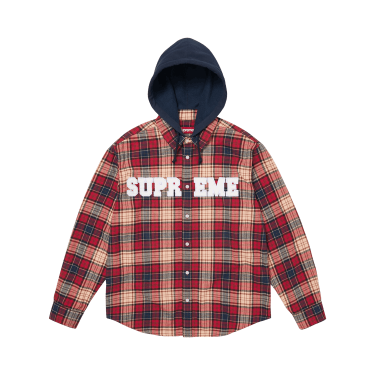 Supreme Appliqué Hooded Flannel Shirt Red - Im Your Wardrobe