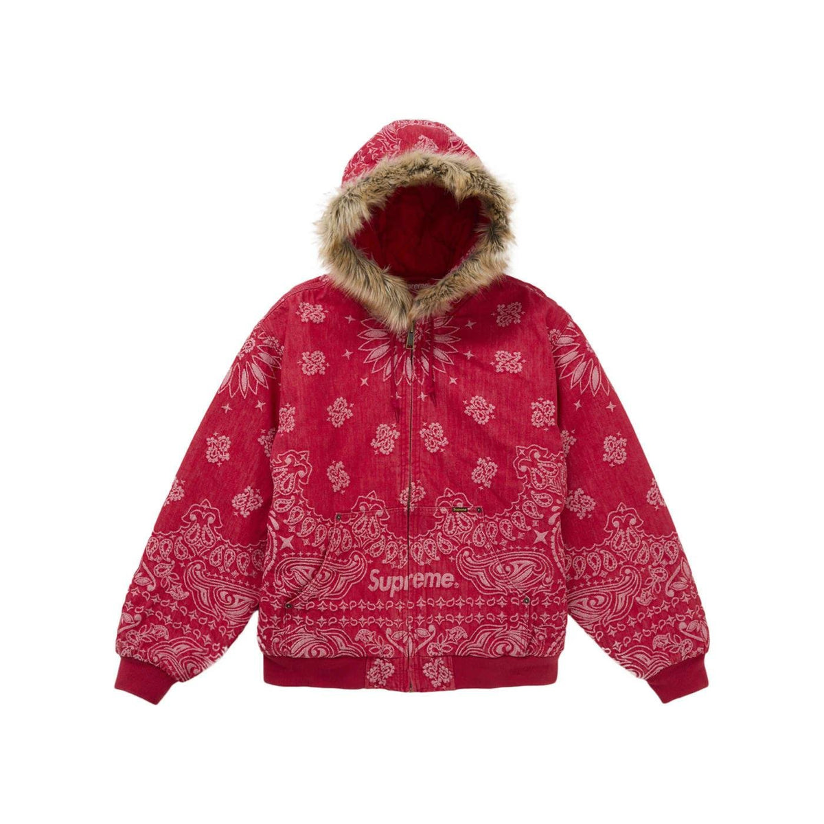 Supreme Bandana Jacquard Denim Hooded Work Jacket Red - Im Your Wardrobe