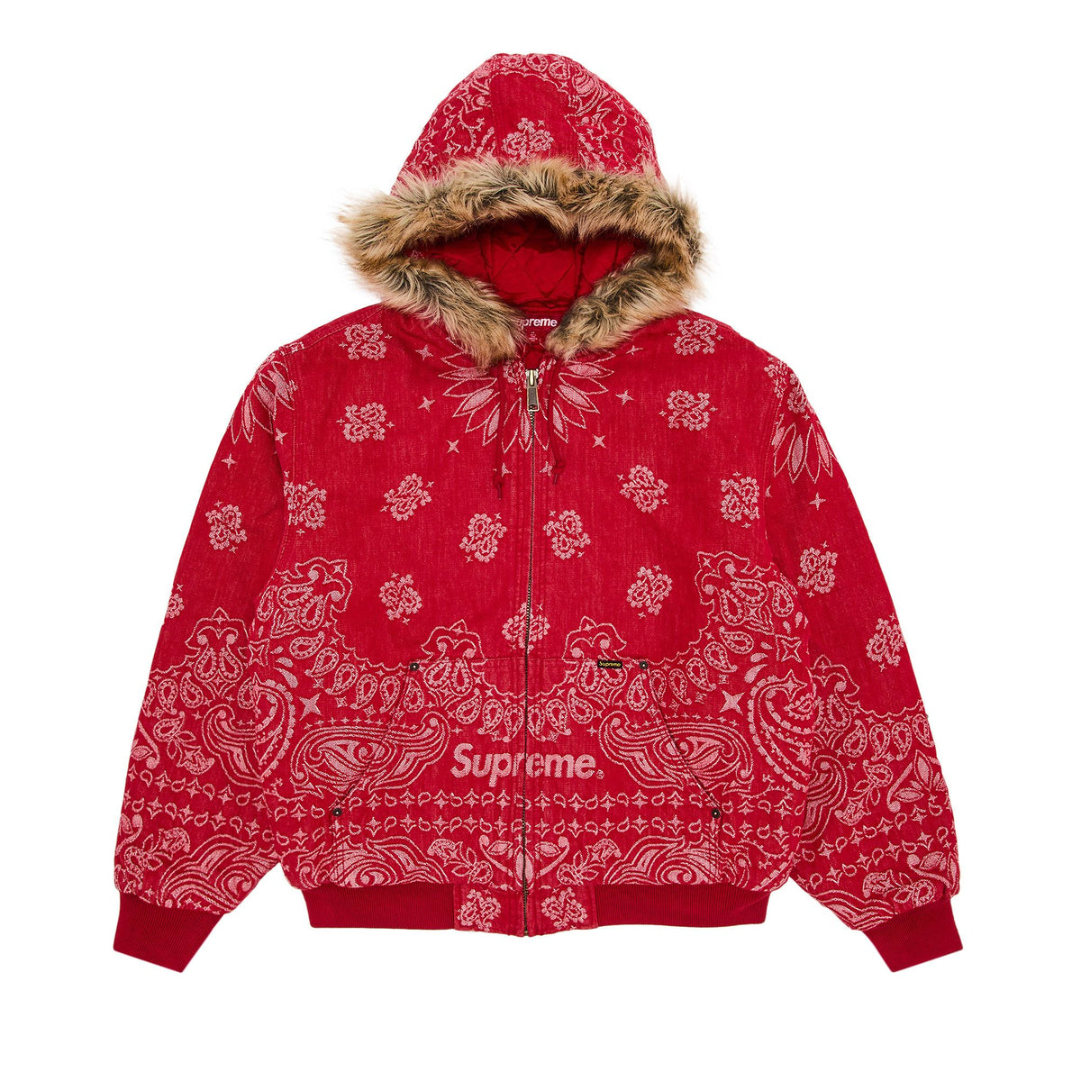 Supreme Bandana Jacquard Denim Hooded Work Jacket Red - Im Your Wardrobe