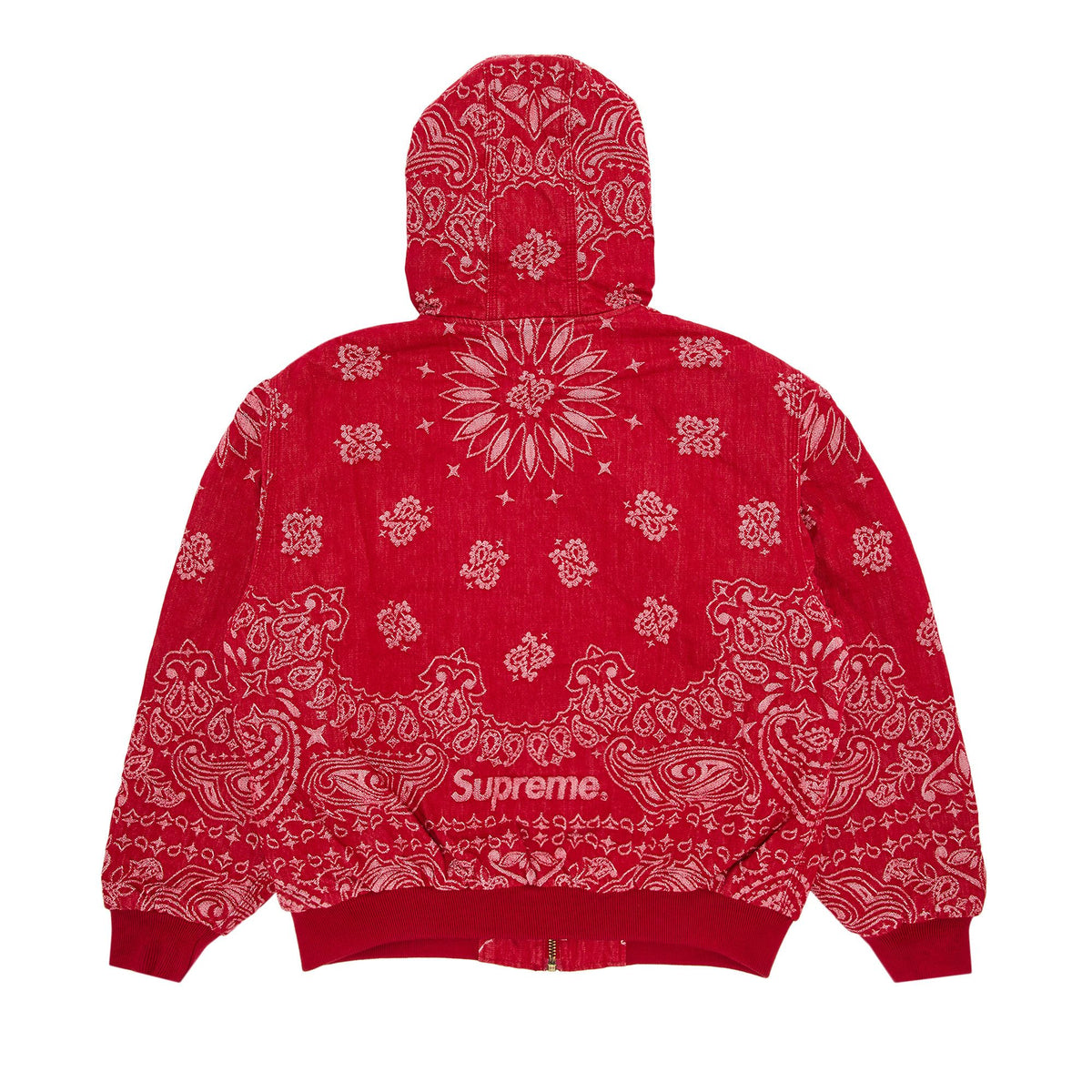 Supreme Bandana Jacquard Denim Hooded Work Jacket Red - Im Your Wardrobe