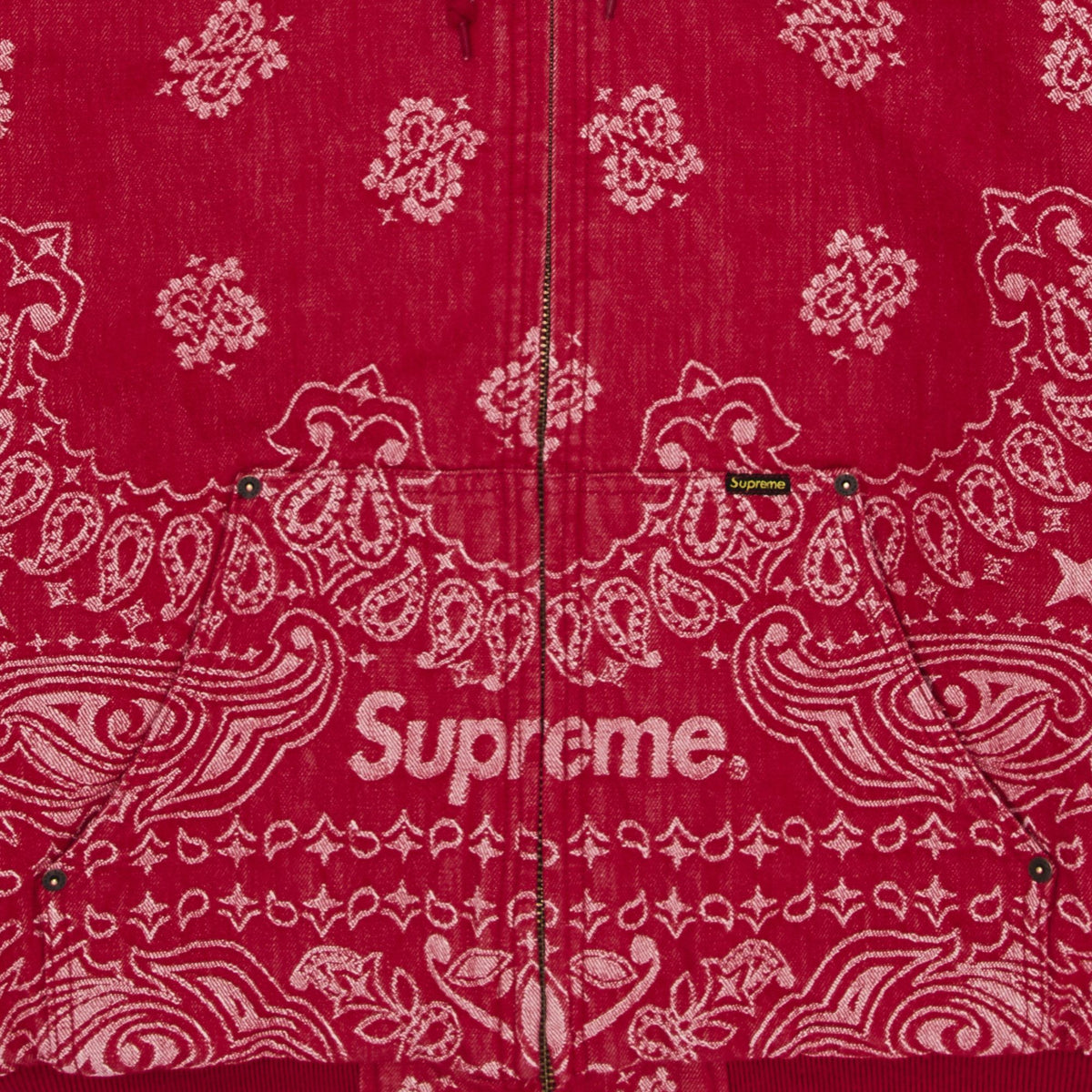 Supreme Bandana Jacquard Denim Hooded Work Jacket Red - Im Your Wardrobe