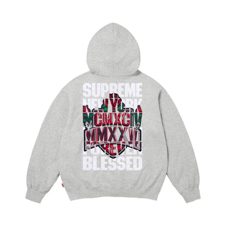 Supreme Blessed Appliqué Zip Up Hooded Sweatshirt Heather Grey - Im Your Wardrobe