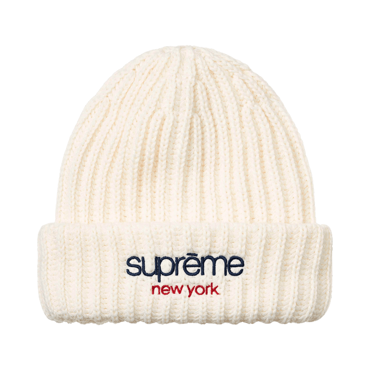 Supreme Classic Logo Chunky Ribbed Beanie (FW26) White - Im Your Wardrobe