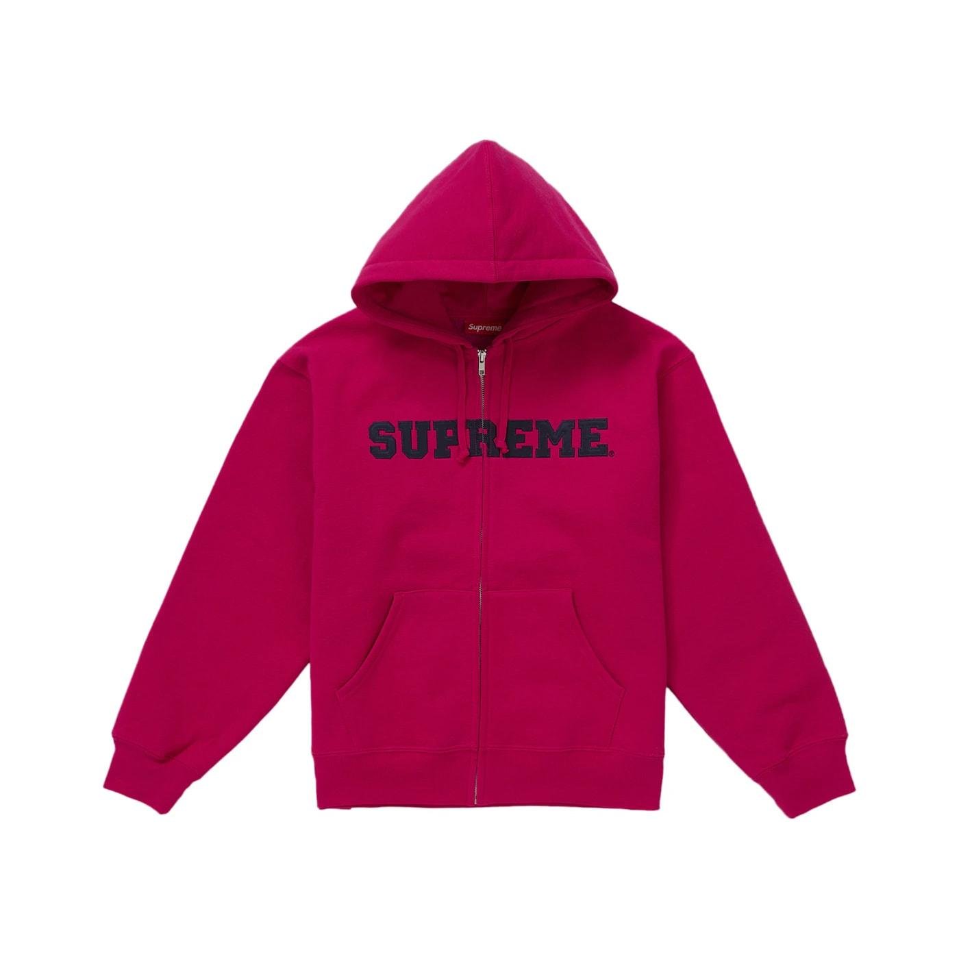 Supreme Collegiate Applique Zip Up Hooded Sweatshirt Fuchsia (FW25) - Im Your Wardrobe