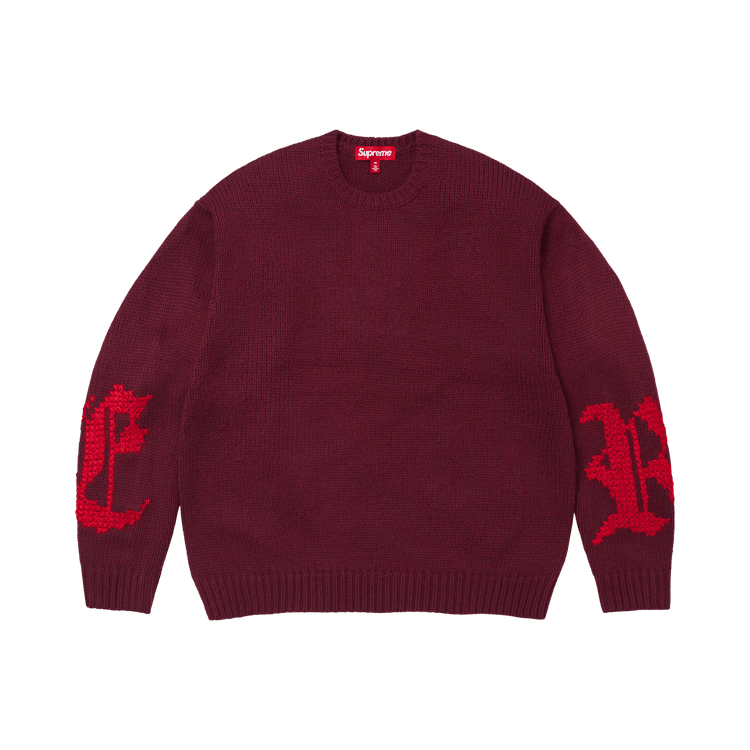 Supreme Cross Stitch Logo Sweater Burgundy - Im Your Wardrobe