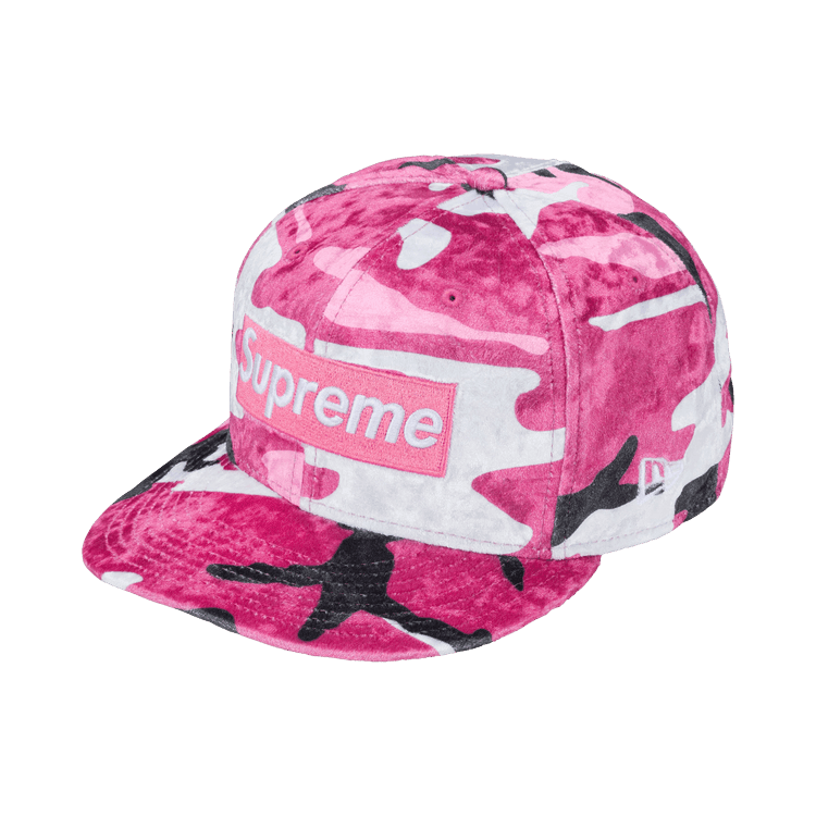Supreme Crushed Velvet Box Logo New Era (FW26) Pink Camo - Im Your Wardrobe