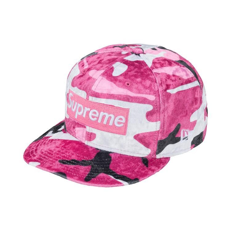 Supreme Crushed Velvet Box Logo New Era (FW26) Pink Camo - Im Your Wardrobe