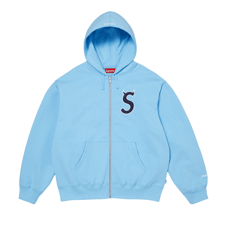Supreme Devil S Logo Zip Up Hooded Sweatshirt Light Blue - Im Your Wardrobe