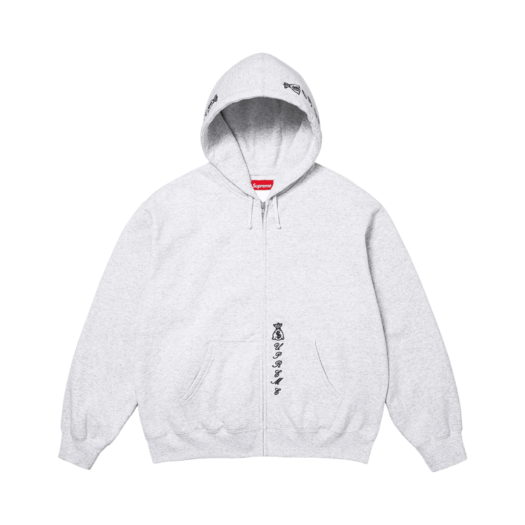 Supreme God Over Money Zip Up Hooded Sweatshirt Ash Grey - Im Your Wardrobe