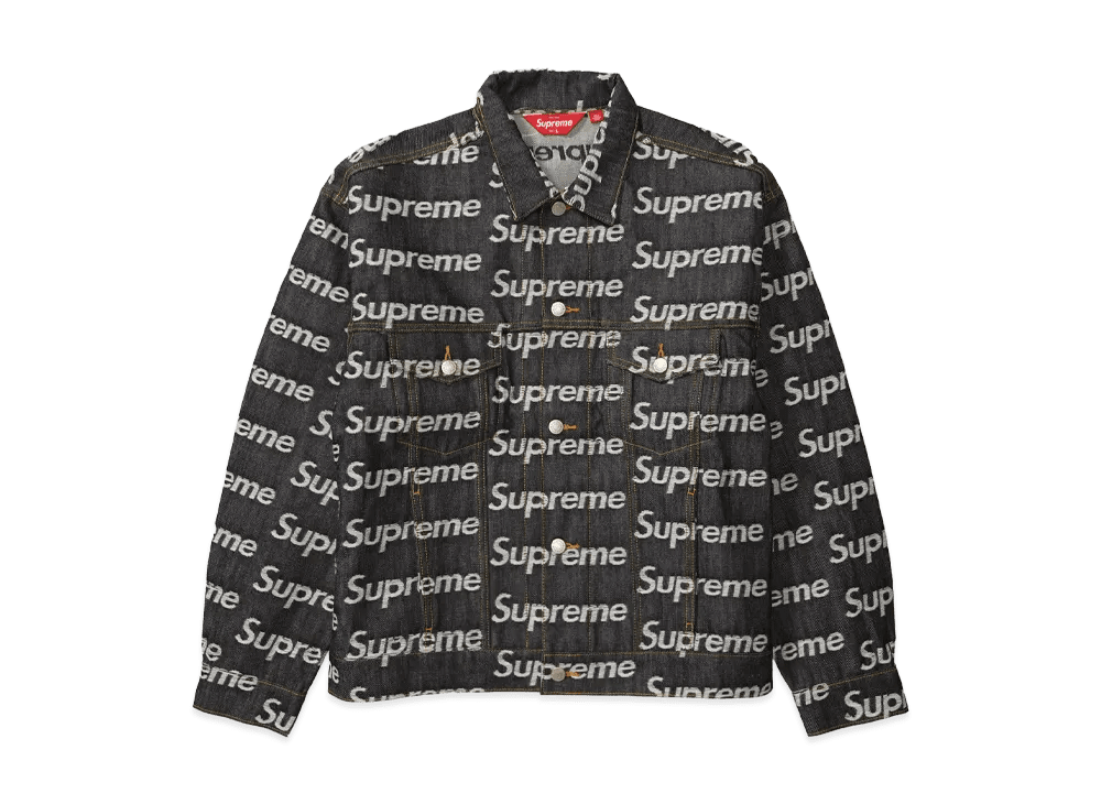 Supreme Jacquard Logos Denim Trucker Jacket Indigo - Im Your Wardrobe