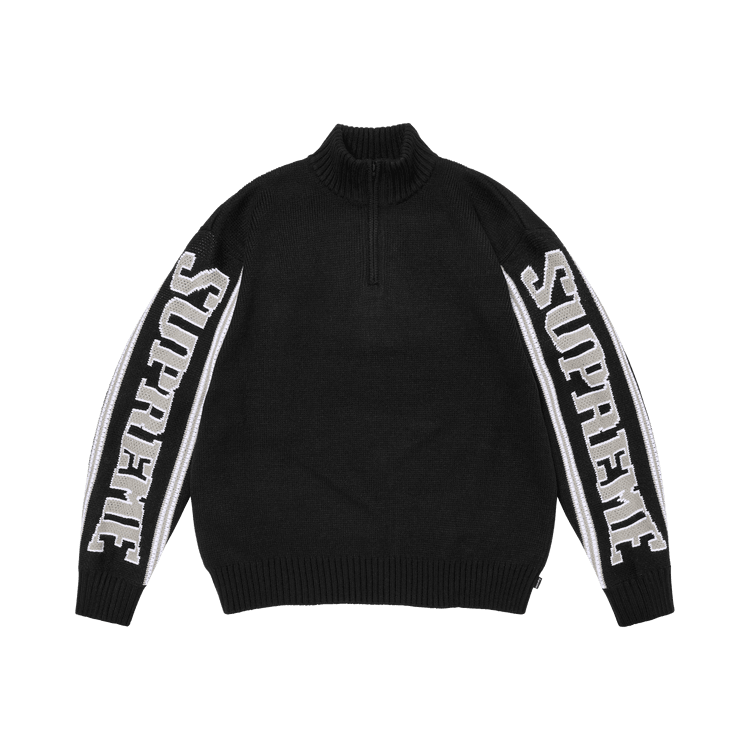 Supreme Jacquard Sleeve Half Zip Sweater Black - Im Your Wardrobe
