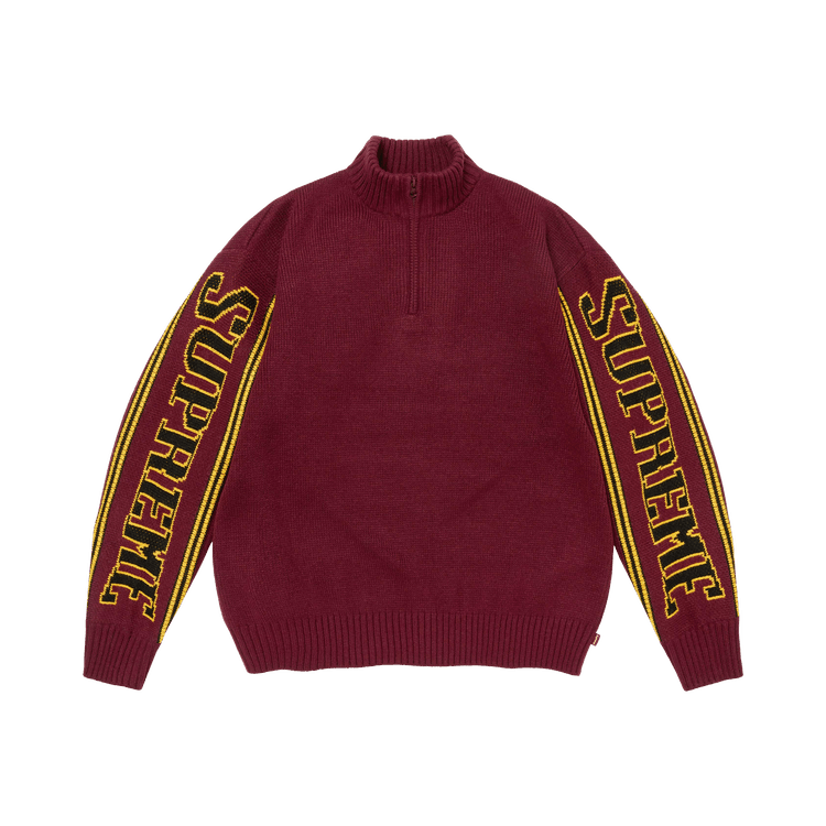 Supreme Jacquard Sleeve Half Zip Sweater Burgundy - Im Your Wardrobe