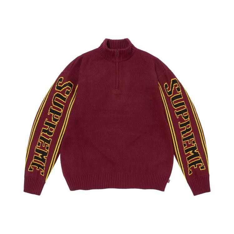Supreme Jacquard Sleeve Half Zip Sweater Burgundy - Im Your Wardrobe