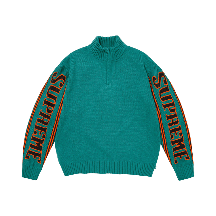 Supreme Jacquard Sleeve Half Zip Sweater Teal - Im Your Wardrobe