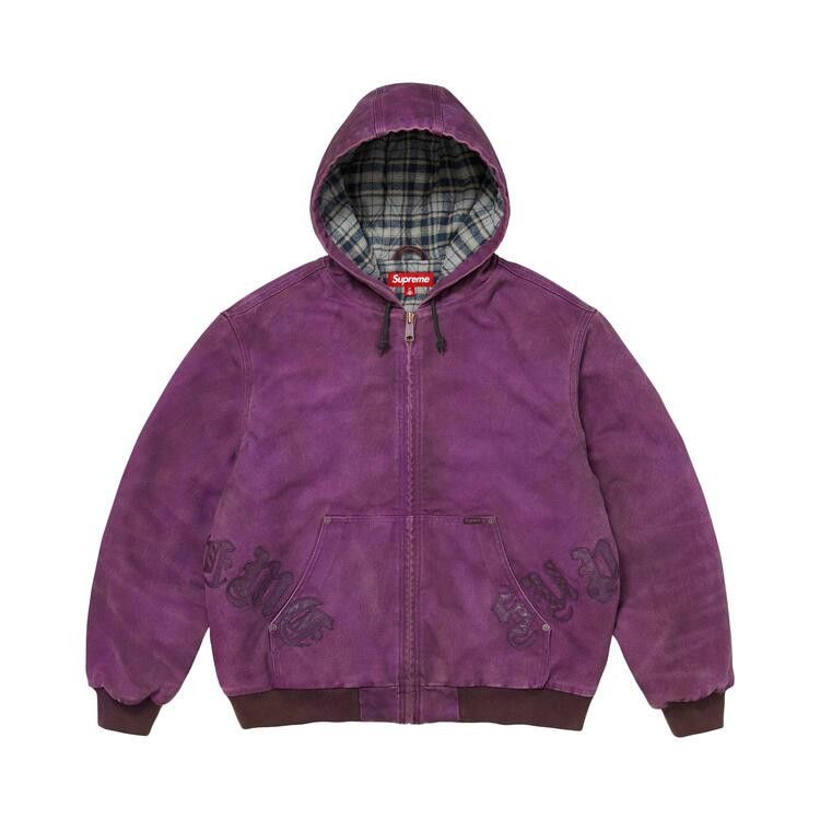 Supreme Leather Appliqué Hooded Work Jacket Purple - Im Your Wardrobe