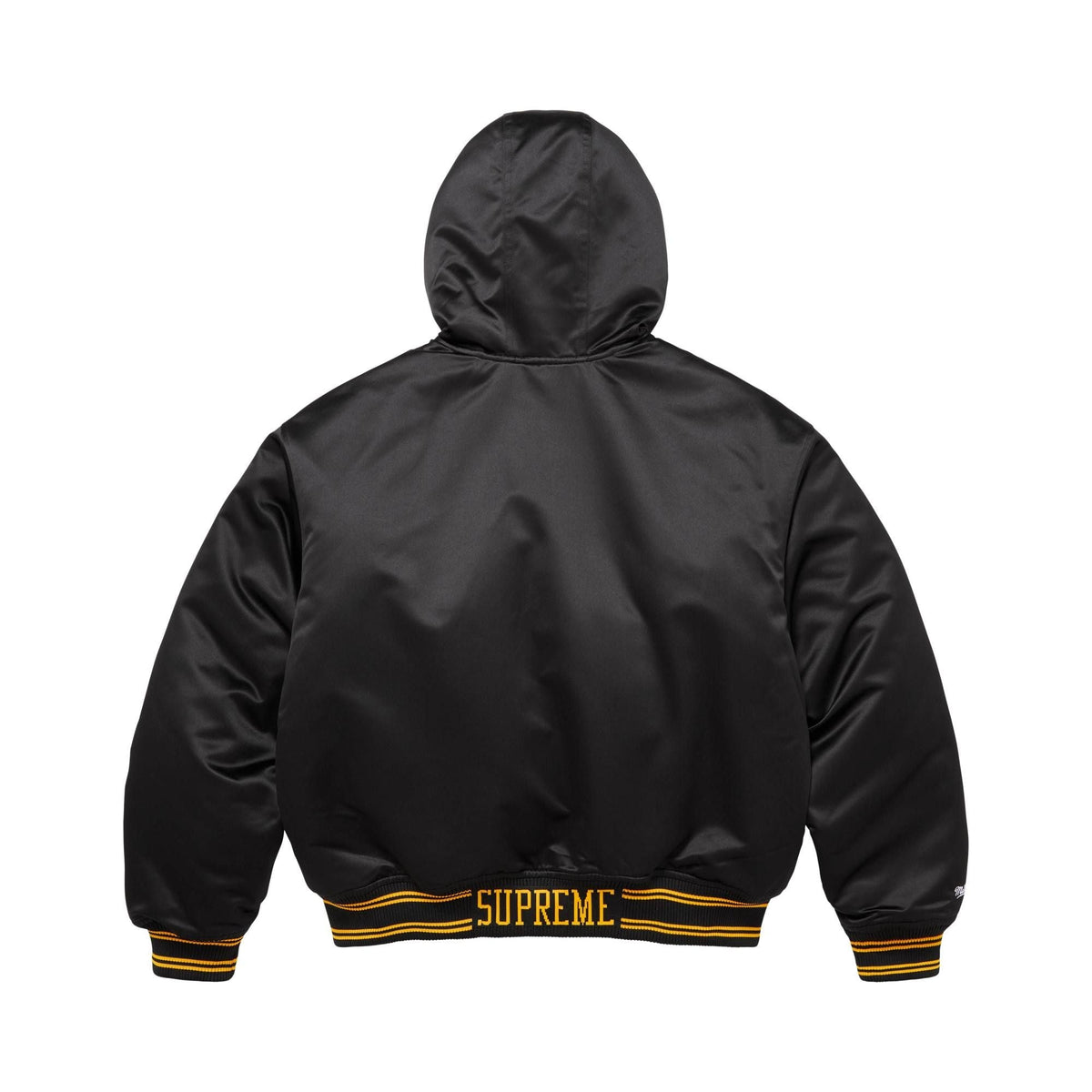 Supreme Mitchell & Ness Lined Hooded Satin Varsity Jacket Black - Im Your Wardrobe