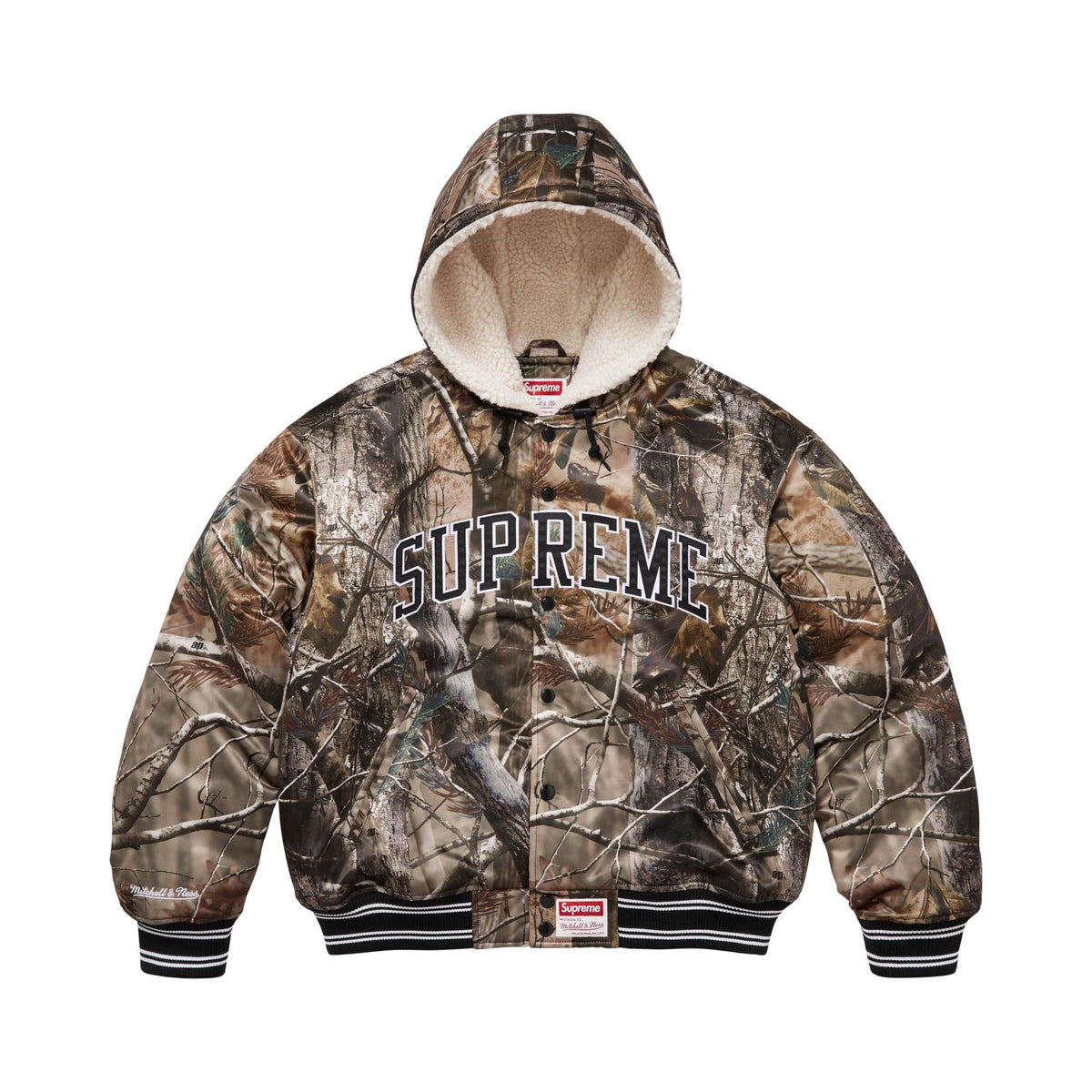 Supreme Mitchell & Ness Lined Hooded Satin Varsity Jacket Realtree AP Camo - Im Your Wardrobe