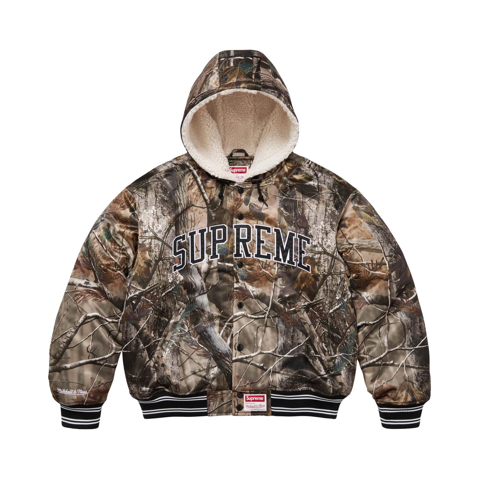 Supreme Mitchell & Ness Lined Hooded Satin Varsity Jacket Realtree AP Camo - Im Your Wardrobe