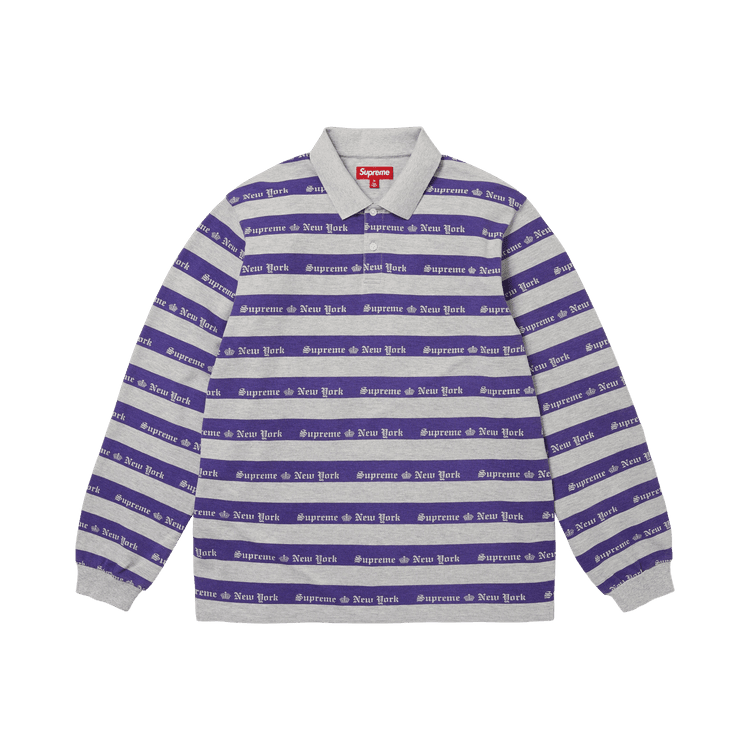 Supreme Old English Stripe Long-Sleeve Polo Heather Grey - Im Your Wardrobe