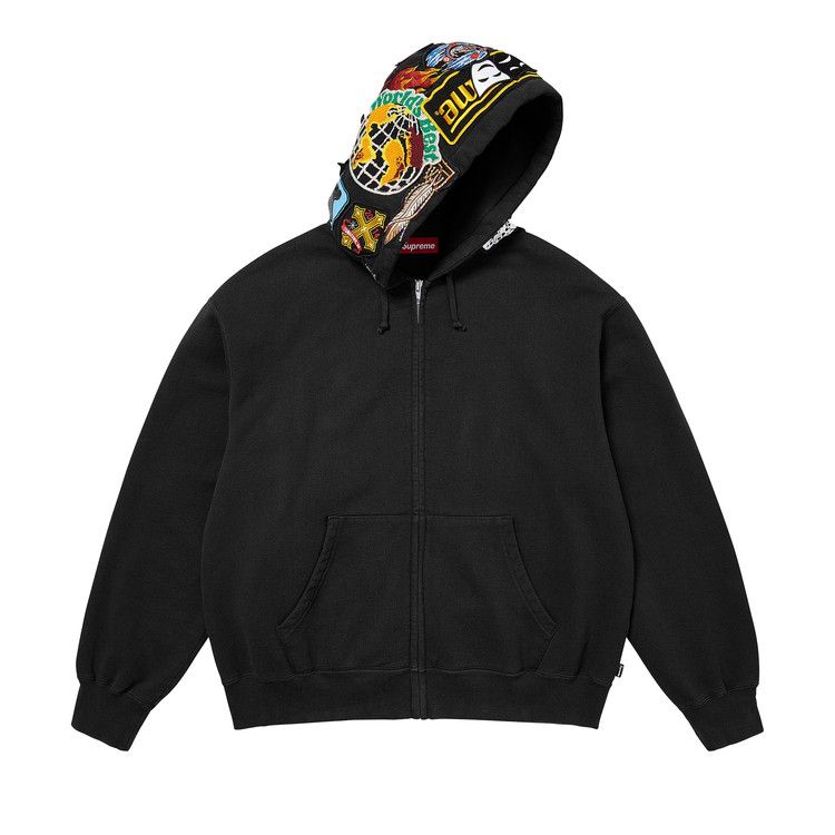 Supreme Patches Zip Up Hooded Sweatshirt Black - Im Your Wardrobe