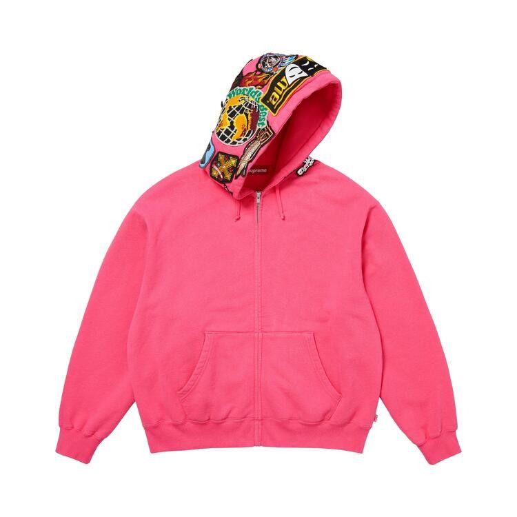 Supreme Patches Zip Up Hooded Sweatshirt Magenta - Im Your Wardrobe
