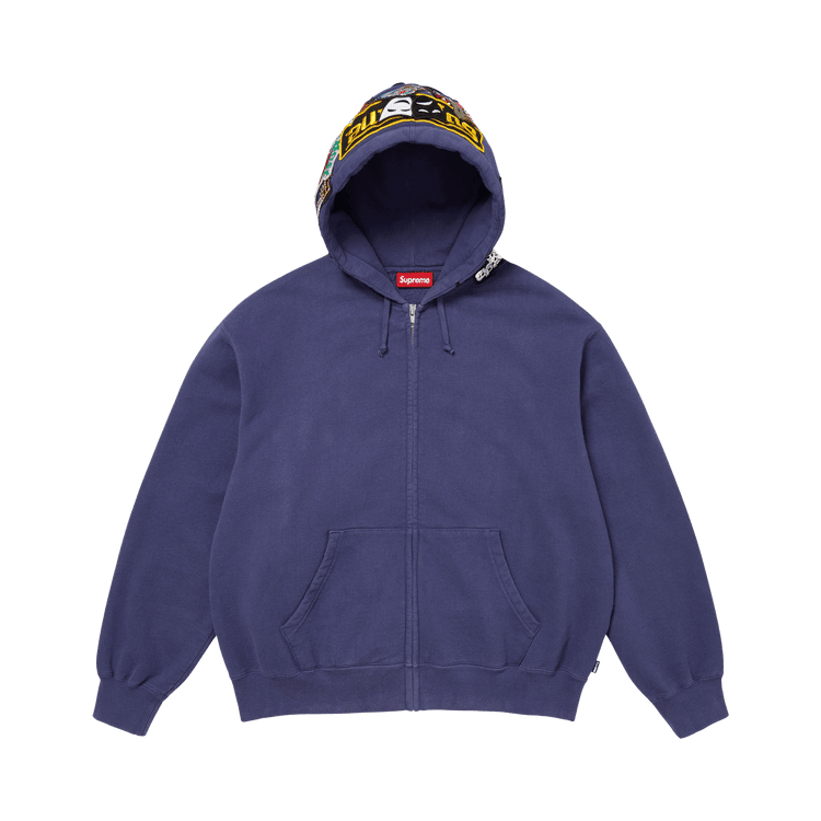 Supreme Patches Zip Up Hooded Sweatshirt Washed Navy - Im Your Wardrobe