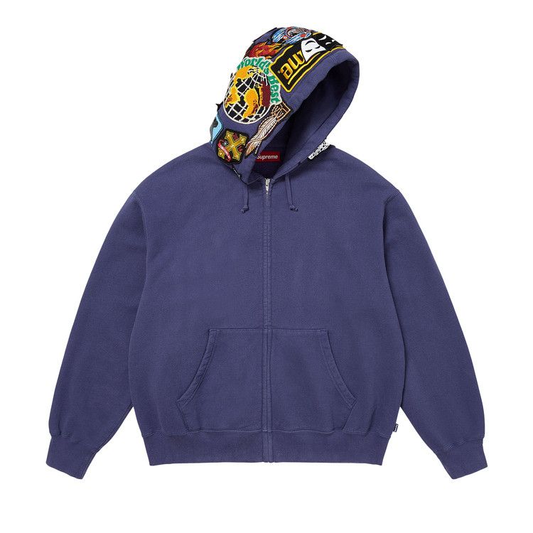 Supreme Patches Zip Up Hooded Sweatshirt Washed Navy - Im Your Wardrobe