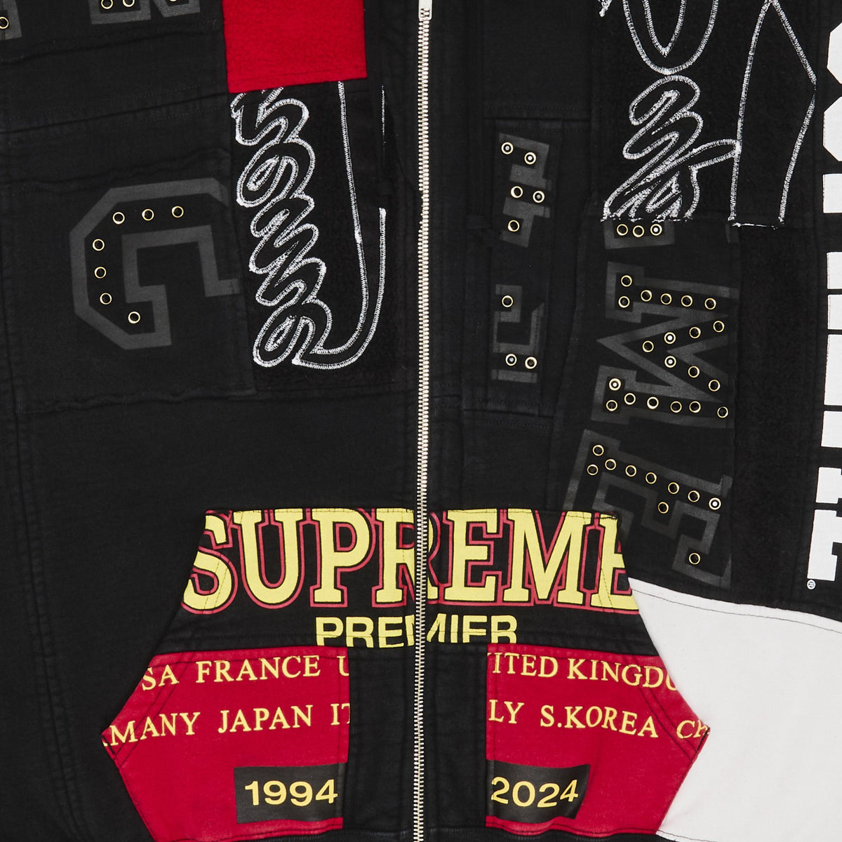 Supreme Patchwork Zip Up Hooded Sweatshirt (SS25) Black - Im Your Wardrobe