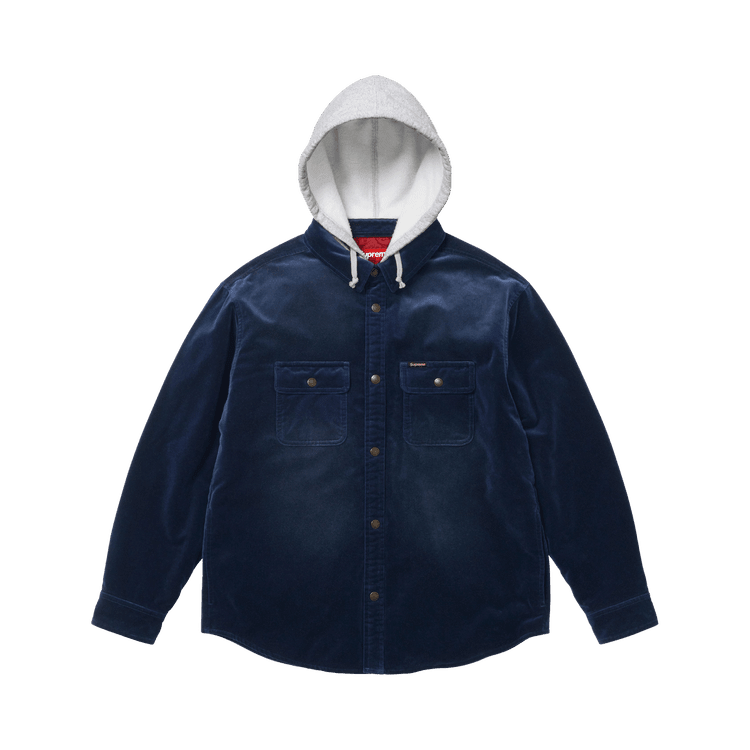 Supreme Quilted Lined Hooded Velvet Snap Shirt Navy - Im Your Wardrobe