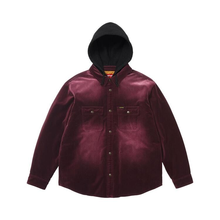 Supreme Quilted Lined Hooded Velvet Snap Shirt Plum - Im Your Wardrobe
