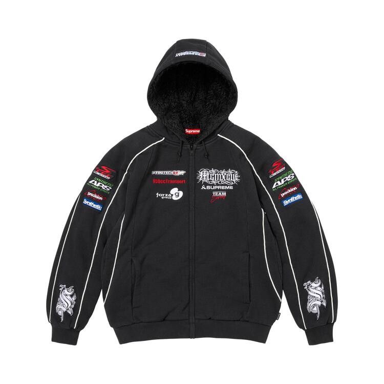 Supreme Racing Lined Zip Up Hooded Sweatshirt Black - Im Your Wardrobe