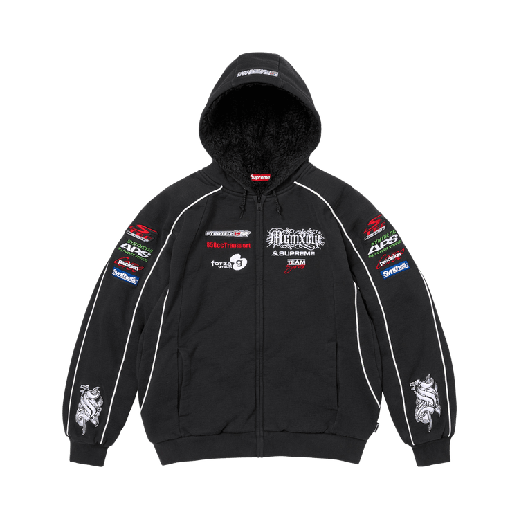 Supreme Racing Lined Zip Up Hooded Sweatshirt Black - Im Your Wardrobe