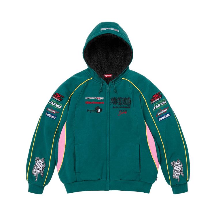 Supreme Racing Lined Zip Up Hooded Sweatshirt Dark Teal - Im Your Wardrobe