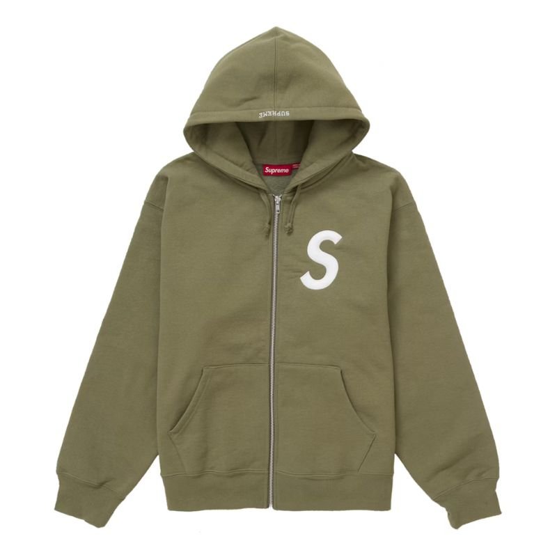 Supreme S Logo Zip Up Hooded Sweatshirt (FW24) Light Olive - Im Your Wardrobe