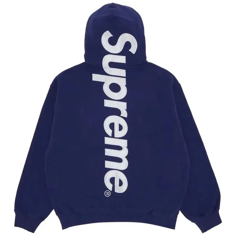 Supreme Satin Appliqué Hooded Sweatshirt (FW23) &#39;Washed Navy&#39; - Im Your Wardrobe