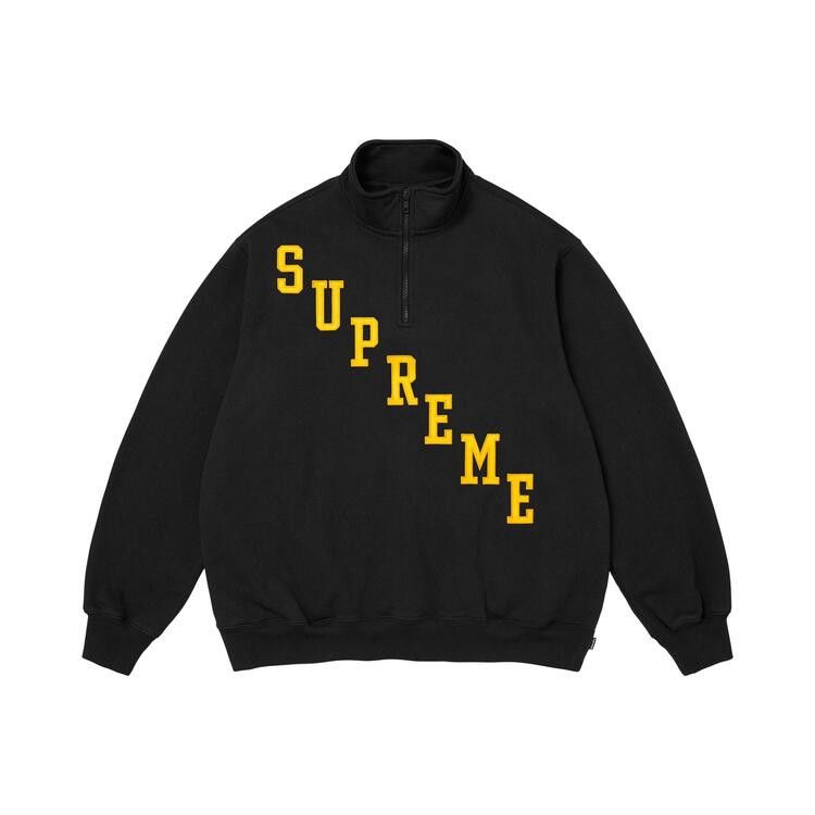 Supreme Slant Appliqué Half Zip Pullover Black - Im Your Wardrobe
