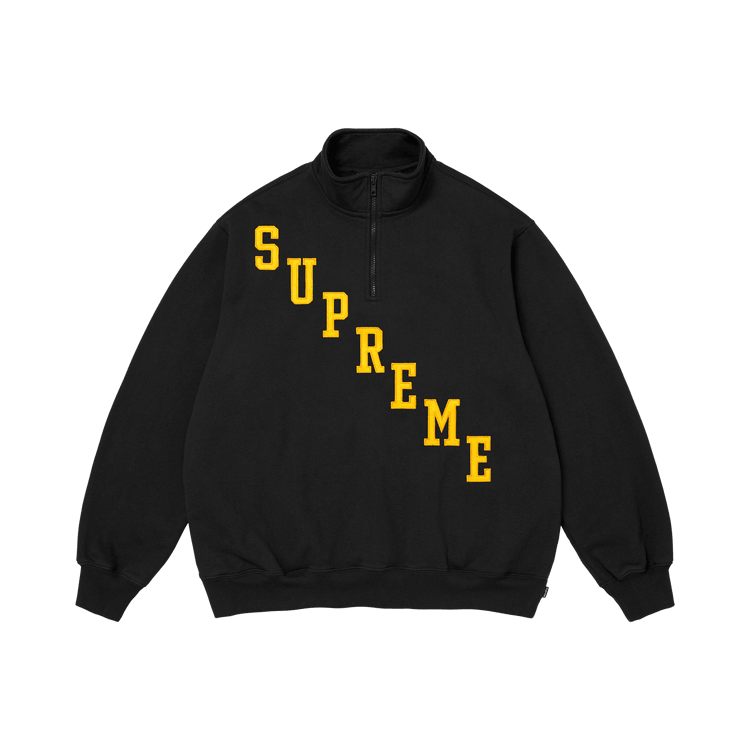 Supreme Slant Appliqué Half Zip Pullover Black - Im Your Wardrobe