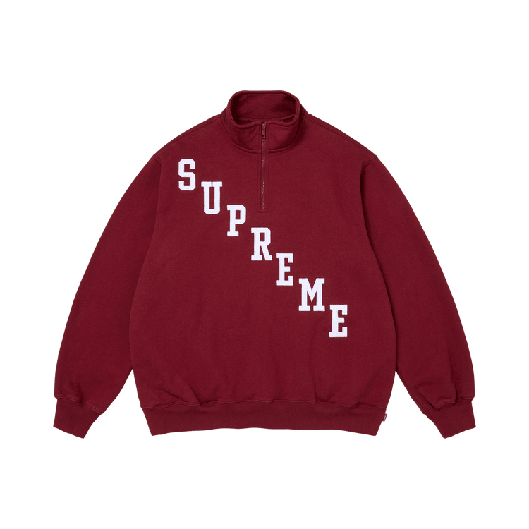 Supreme Slant Appliqué Half Zip Pullover Cardinal - Im Your Wardrobe