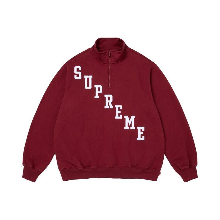 Supreme Slant Appliqué Half Zip Pullover Cardinal - Im Your Wardrobe