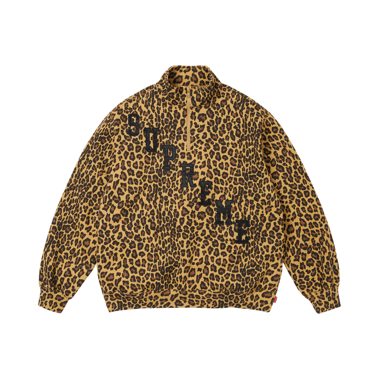 Supreme Slant Appliqué Half Zip Pullover Leopard - Im Your Wardrobe