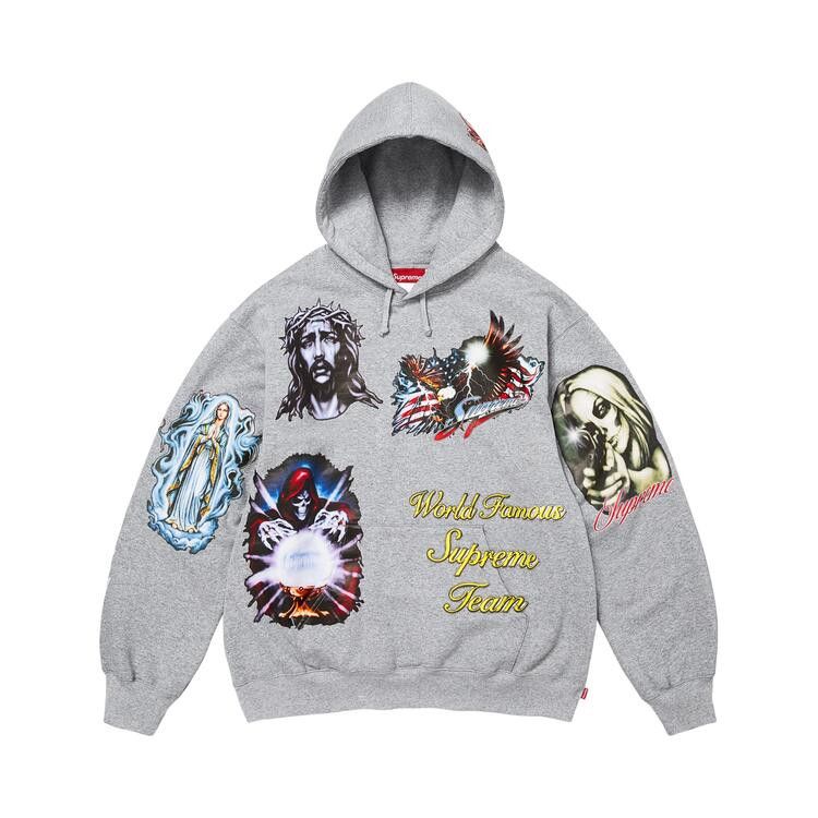 Supreme Stickers Hooded Sweatshirt Heather Grey - Im Your Wardrobe