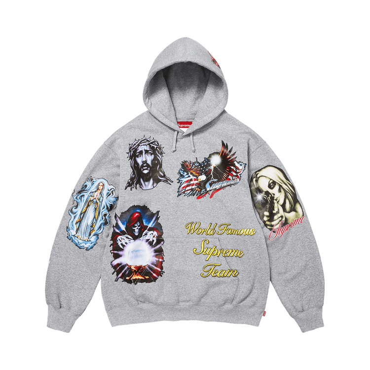 Supreme Stickers Hooded Sweatshirt Heather Grey - Im Your Wardrobe