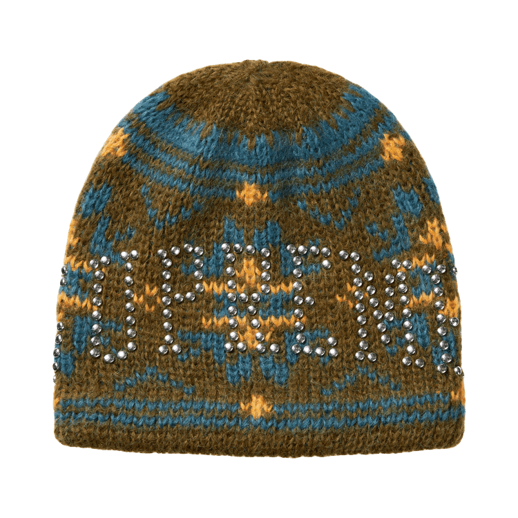 Supreme Studded Fair Isle Beanie (FW26) Olive Brown - Im Your Wardrobe