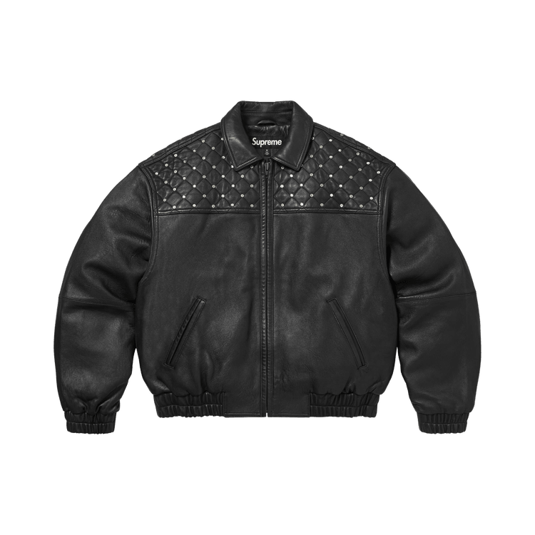 Supreme Swarovski Studded Quilted Leather Jacket Black - Im Your Wardrobe